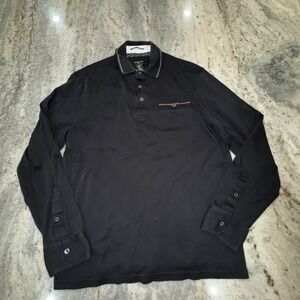 Mark Law Luxury Men's Medium Black Long Sleeve Polo Short Business Staple Preppy